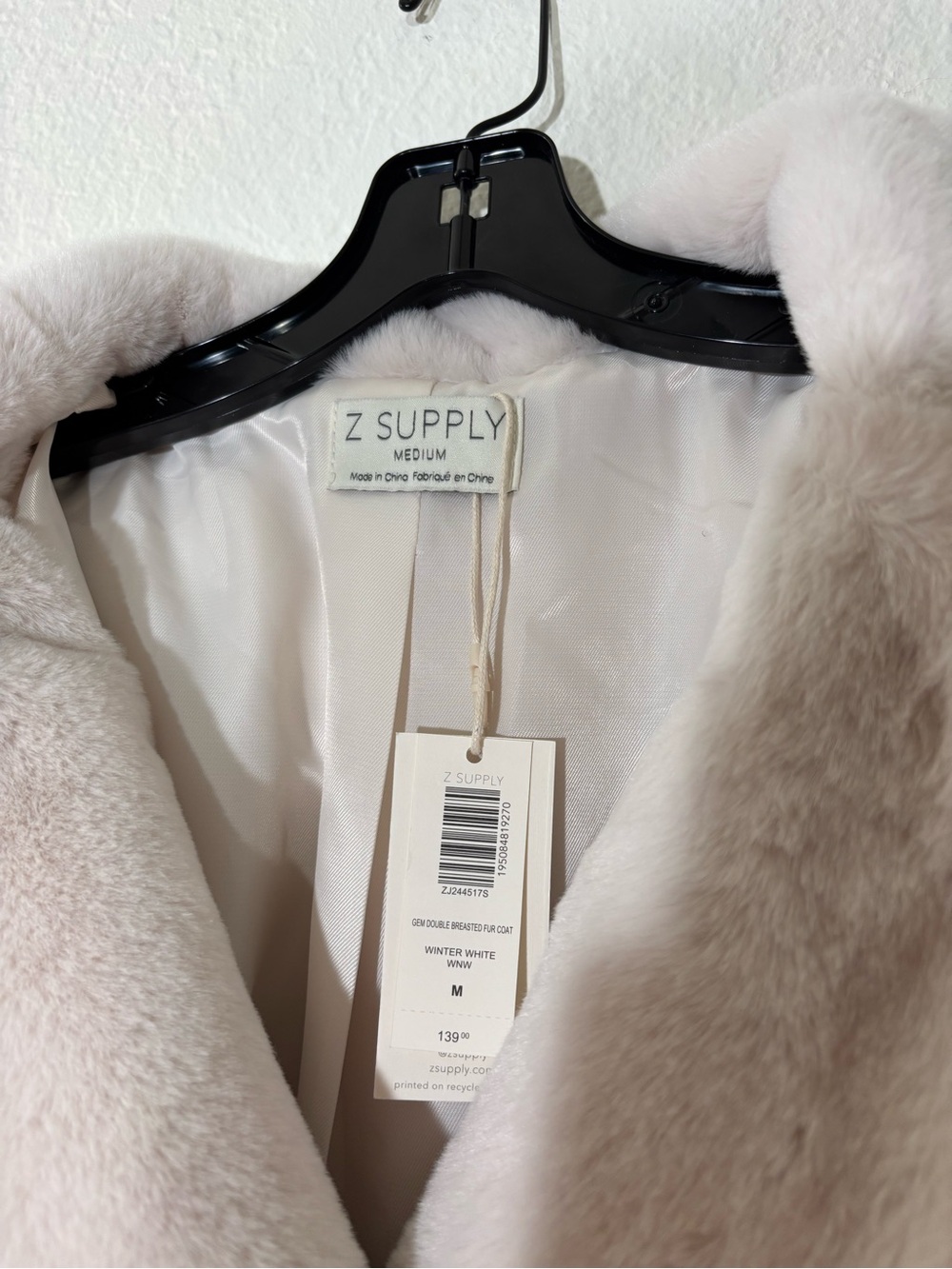 NWT Z Supply Gem Double Breasted Fur Coat Winter White Size Medium - Picture 6 of 7
